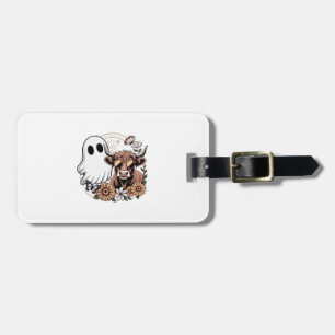 Etiqueta De Bagagem Floral Fall Highland Cow Ghost