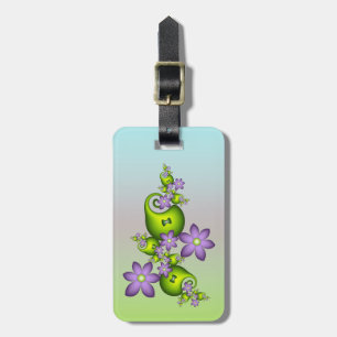 Etiqueta De Bagagem Floral Fantasy Lilac Flores Verde Formas Fractais