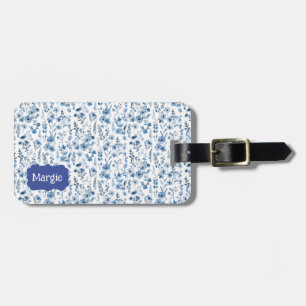 Etiqueta De Bagagem Floral francês azul