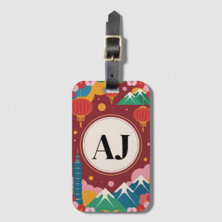 Etiqueta de bagagem floral personalizada inicial d