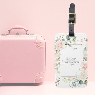 Etiqueta De Bagagem Floral Personalizado Dourado
