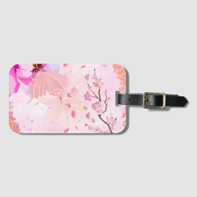 Etiqueta de Bagagem Floral Rosa (Frente Horizontal)