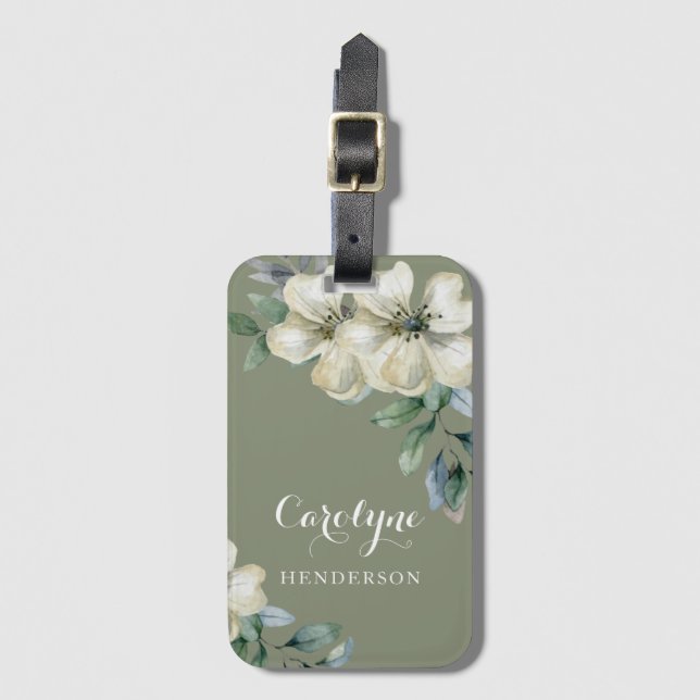 Etiqueta De Bagagem Floral Sage Green (Frente Vertical)