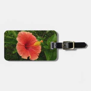 Etiqueta De Bagagem Floral Tropical de Laranja Hibiscus