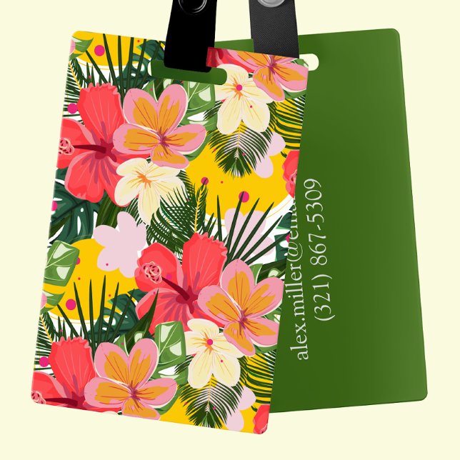 Etiqueta De Bagagem Floral tropical personalizável vibrante (Criador carregado)