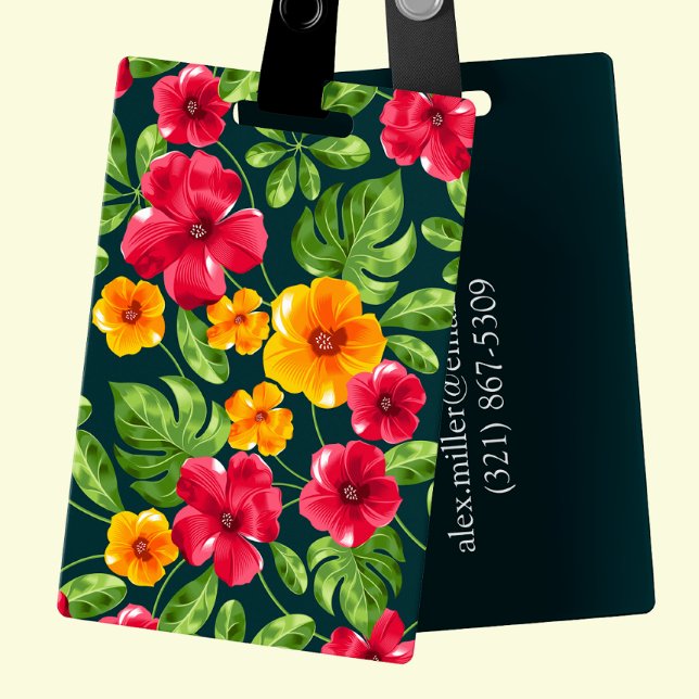 Etiqueta De Bagagem Floral tropical personalizável vibrante (Criador carregado)