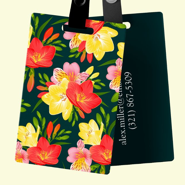 Etiqueta De Bagagem Floral tropical personalizável vibrante (Criador carregado)