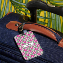 Etiqueta De Bagagem Floral Verde e Magenta em Caixa
