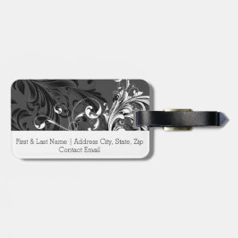 Etiqueta De Bagagem Floreio Floral Preto e Branco
