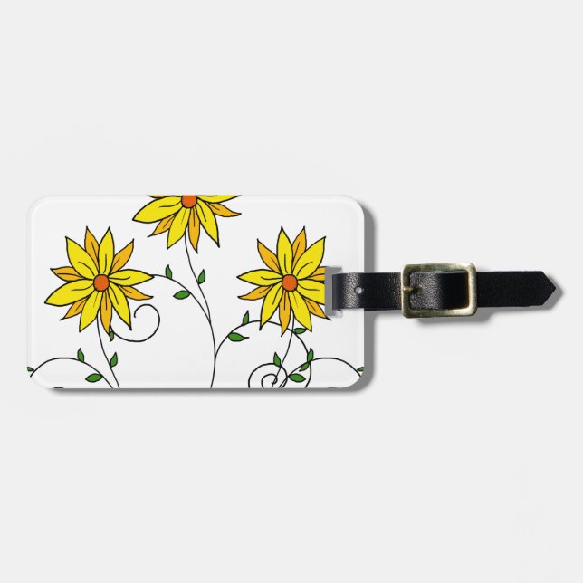 Etiqueta De Bagagem Flores Alegres Amarelas Arte Doodle Divertida (Frente Horizontal)