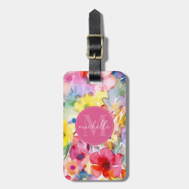 Etiqueta de Bagagem Flores Aquarela Suave (Frente Vertical)