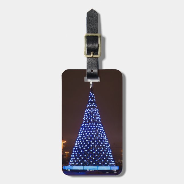 Etiqueta De Bagagem Flores azuis árvore de Natal (Frente Vertical)
