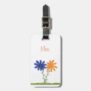 Etiqueta De Bagagem Flores azuis e laranja Marcas de Bagagem