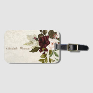 Etiqueta De Bagagem Flores Bordeaux em Renda Chic Vintage