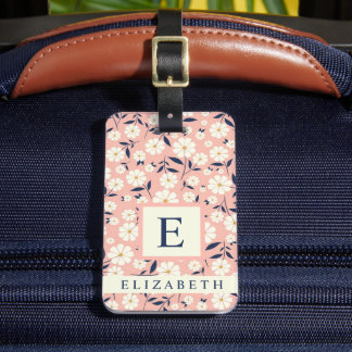 Etiqueta De Bagagem Flores Brancas Florais, Cor-de-Rosa Personalizada