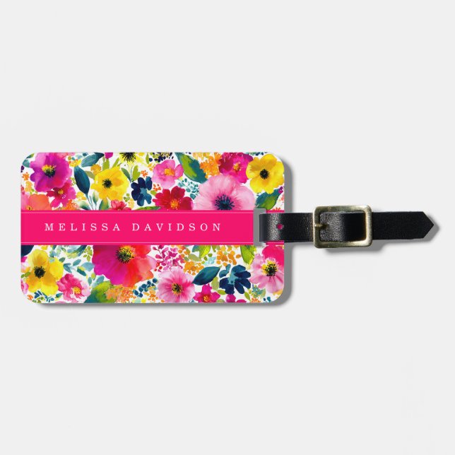 Etiqueta de Bagagem Flores Caprichosas (Frente Horizontal)
