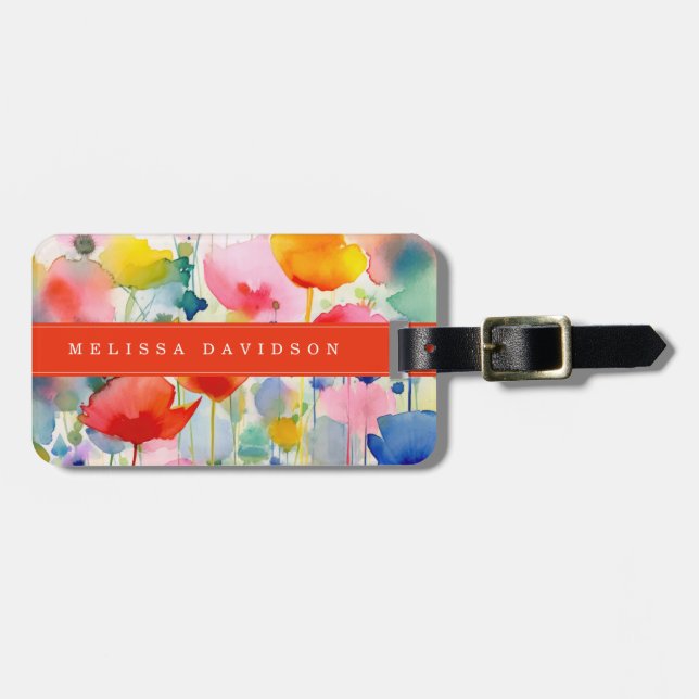 Etiqueta de Bagagem Flores Caprichosas (Frente Horizontal)