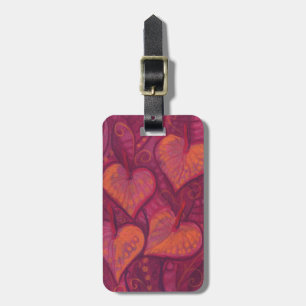 Etiqueta De Bagagem Flores cardíacas, corações florais, rosa, verme