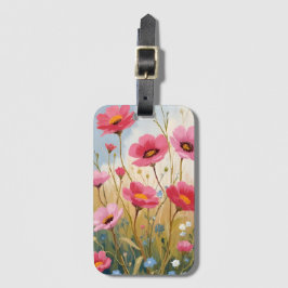 Etiqueta De Bagagem Flores Coradas | Campo Floral de Flores Cor-de-Ros