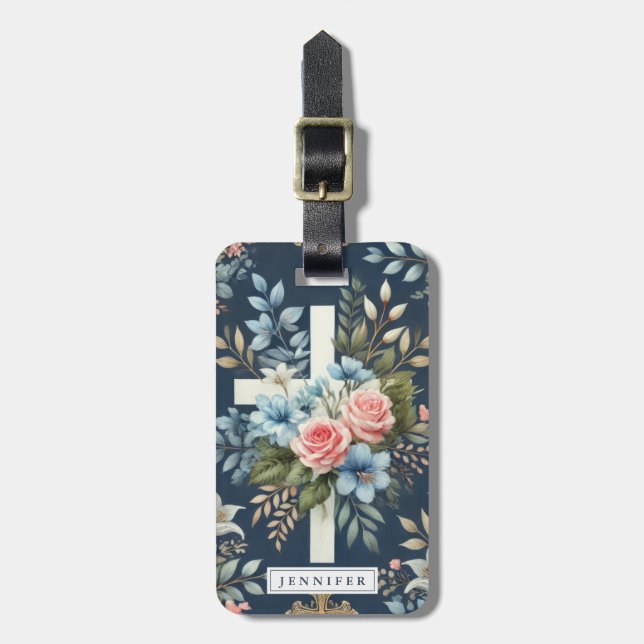 Etiqueta de Bagagem Flores Cruzadas (Frente Vertical)