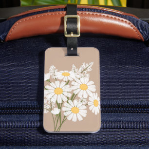 Etiqueta De Bagagem Flores da margarida branca no bege