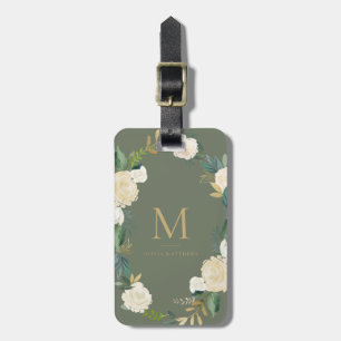 Etiqueta De Bagagem Flores de Aquarela com Folha de Ouro Monograma Ver