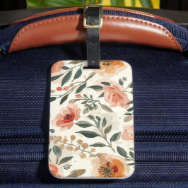 Etiqueta De Bagagem Flores de Aquarela Laranja Pintura Botânica