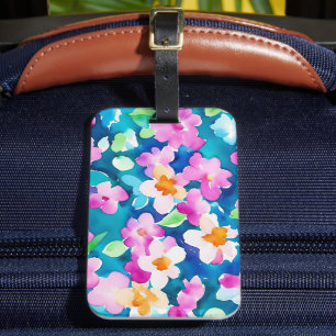 Etiqueta De Bagagem Flores de Aquarela rosa e Bonito