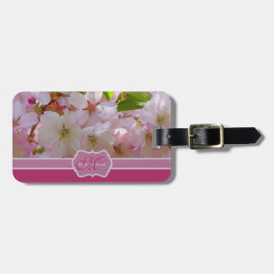 Etiqueta De Bagagem Flores de cerejeira cor-de-rosa do monograma com