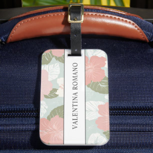 Etiqueta De Bagagem Flores de Hibisco Botânico Tropical Personalizado