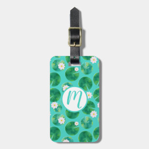 Etiqueta De Bagagem Flores de Lily de Água Branca e Padrão de Lily Pad