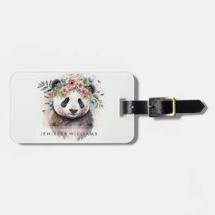 Etiqueta De Bagagem Flores de Panda Aquarela
