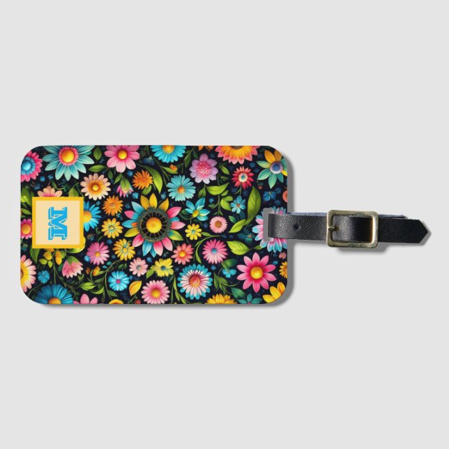 Etiqueta De Bagagem Flores de primavera. personalize, adicione nome (Frente Horizontal)