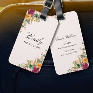 Etiqueta De Bagagem Flores de Rosa Elegantes Floral Botânico