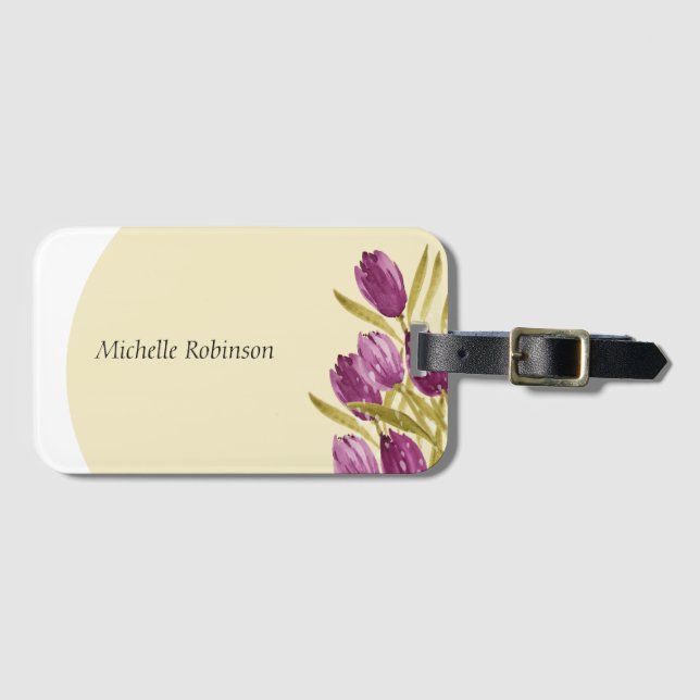 Etiqueta De Bagagem Flores de Tulipas de Aquarela Elegante (Frente Horizontal)