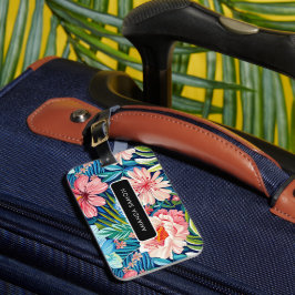 Etiqueta De Bagagem Flores de Verão Padrão Floral Tropical Bonito