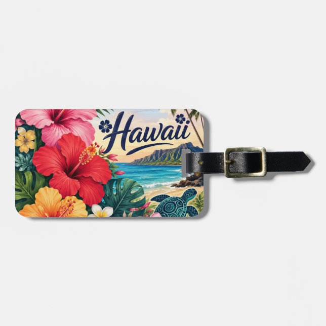Etiqueta De Bagagem Flores do Havaí (Frente Horizontal)