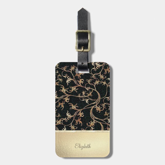 Etiqueta De Bagagem Flores Douradas Elegantes - Personalizadas (Frente Vertical)