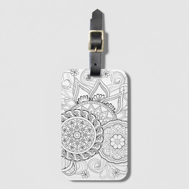 Etiqueta De Bagagem Flores e mandalas do Doodle (Frente Vertical)