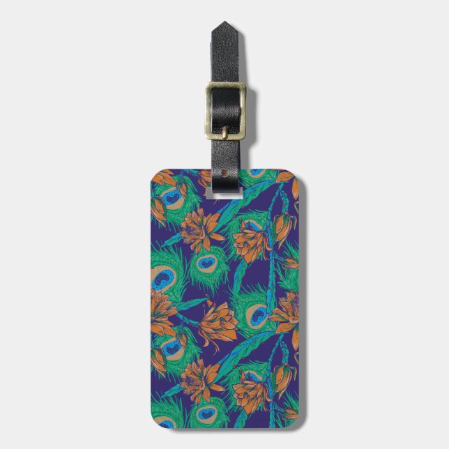 Etiqueta De Bagagem Flores E Penas (Frente Vertical)