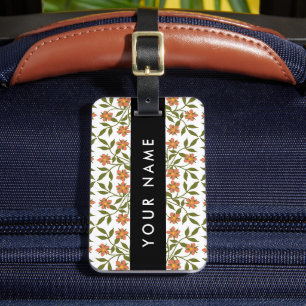 Etiqueta De Bagagem Flores Laranja, Padrão Floral, Boho, Seu Nome