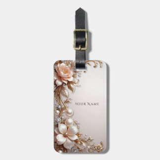 Etiqueta de Bagagem Flores Rosa Suave e Brancas