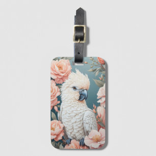 Etiqueta De Bagagem Flores Rosa Suaves De Cockatoo De Papagaio Moles