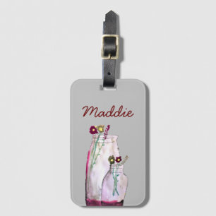 Etiqueta De Bagagem Flores silvestres de aquarelas brancas em vaso