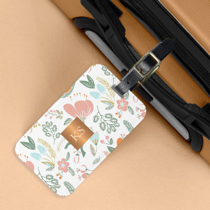 Etiqueta De Bagagem Flores silvestres Pastel com monograma metálico d