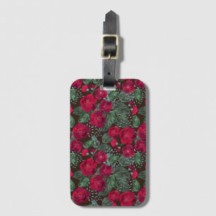 Etiqueta De Bagagem Flores vermelhas, padrão floral de aquarela.