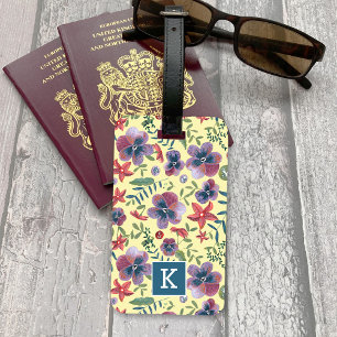 Etiqueta De Bagagem Flores Violetas Monograma impressão floral