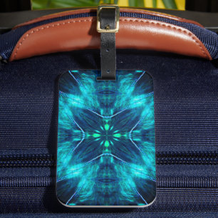 Etiqueta De Bagagem Florescer Abstrato em Aqua e Design Fractal Azul