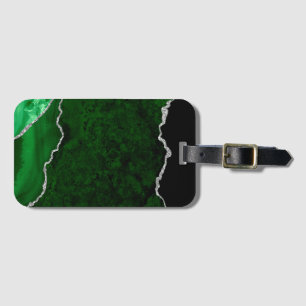 Etiqueta De Bagagem Floresta Glamourosa Verde Mármore Chic Brilho Prat