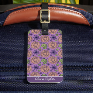 Etiqueta De Bagagem Florim roxo grande floral com nome